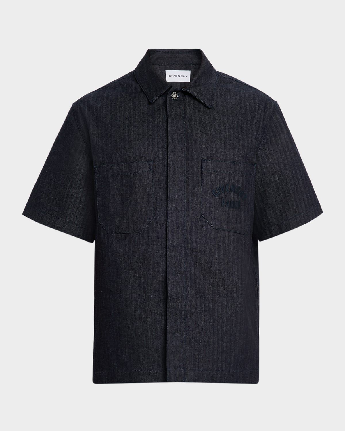 Men & apos;s Denim Herringbone Short-Sleeve Shirt