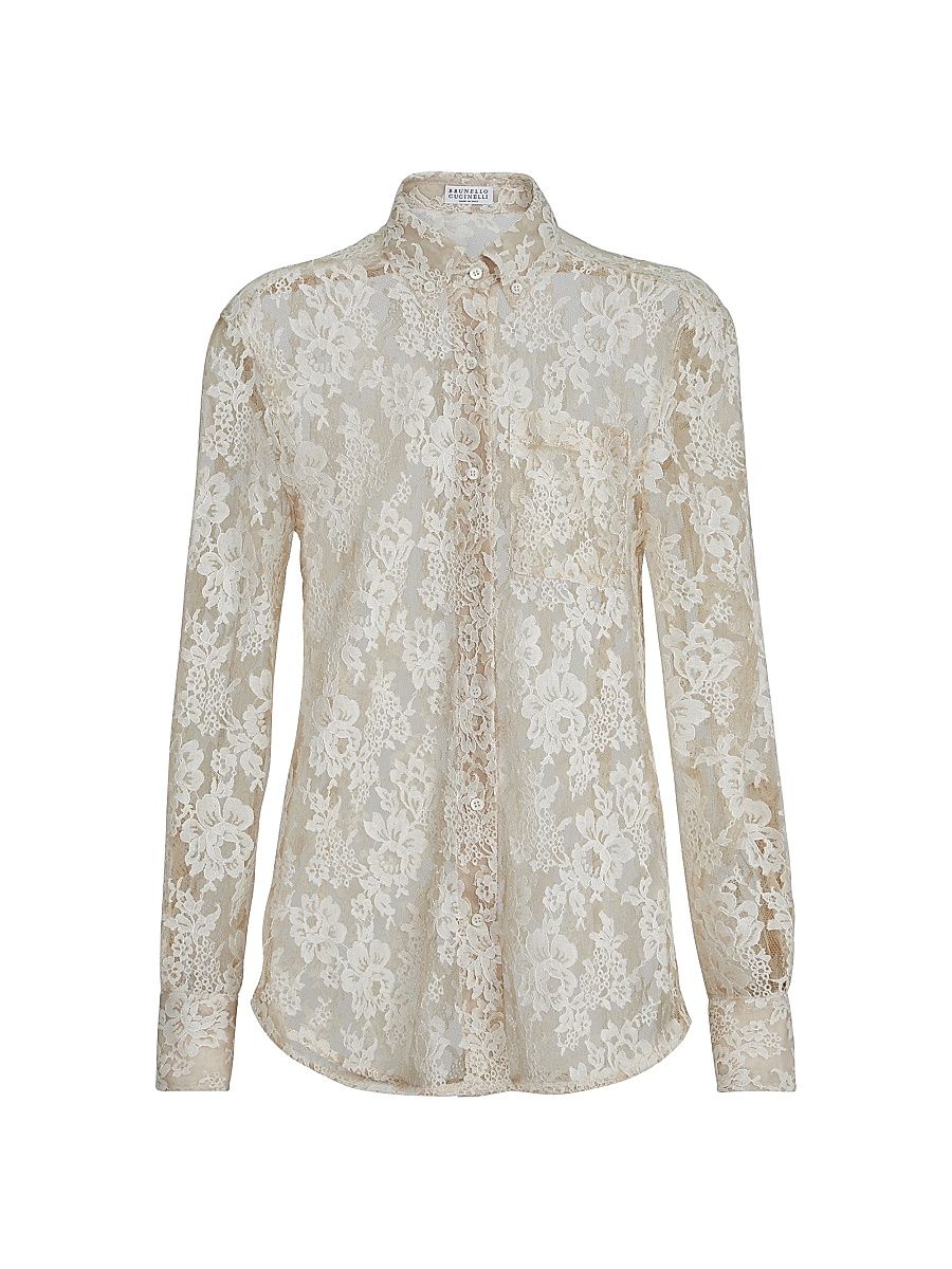 Women's Flower Jacquard Lace Shirt - Cream - Size XXXL