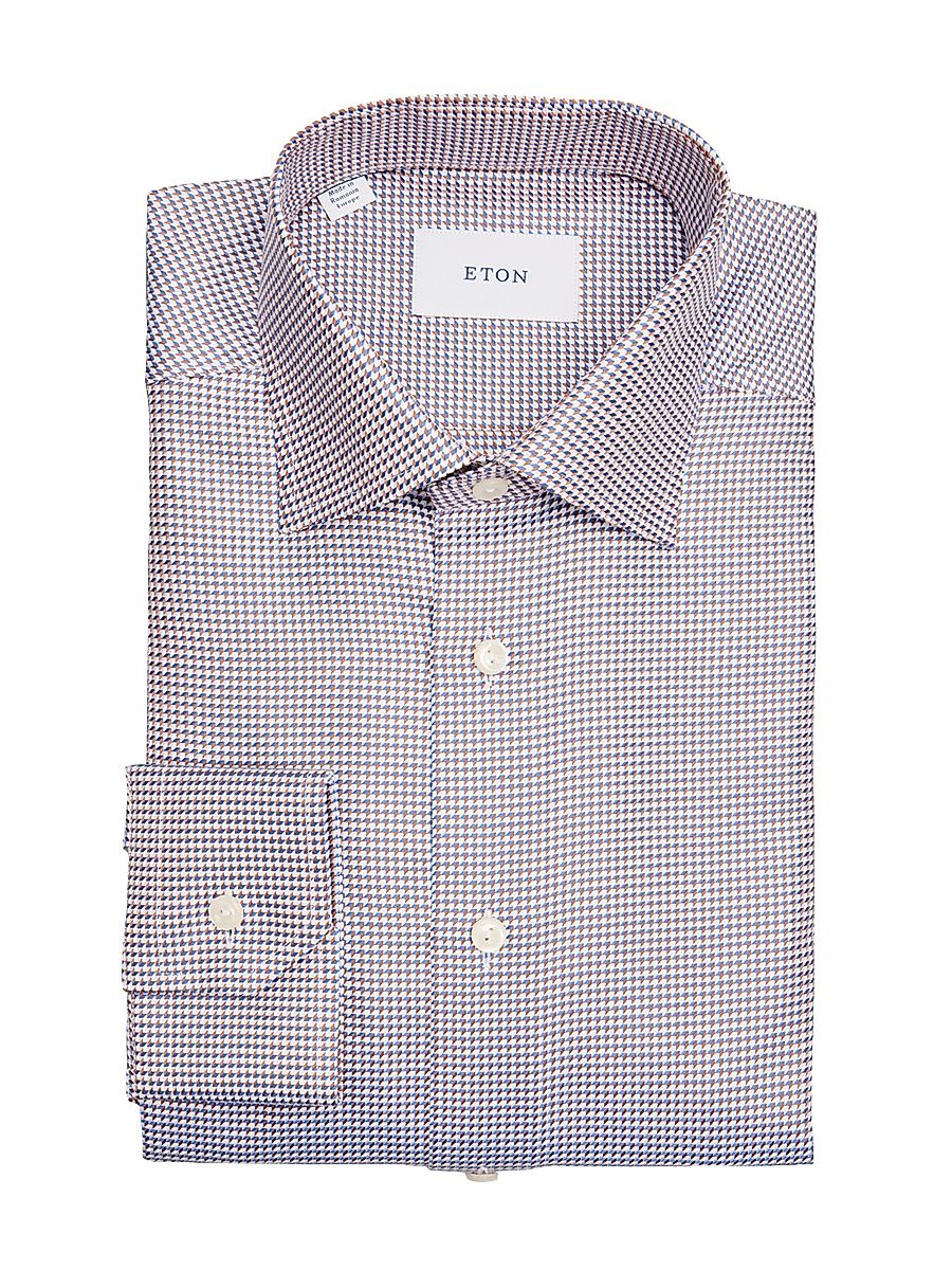 Men's Micro-Chevron Cotton Dress Shirt - Orange - Size 17.5