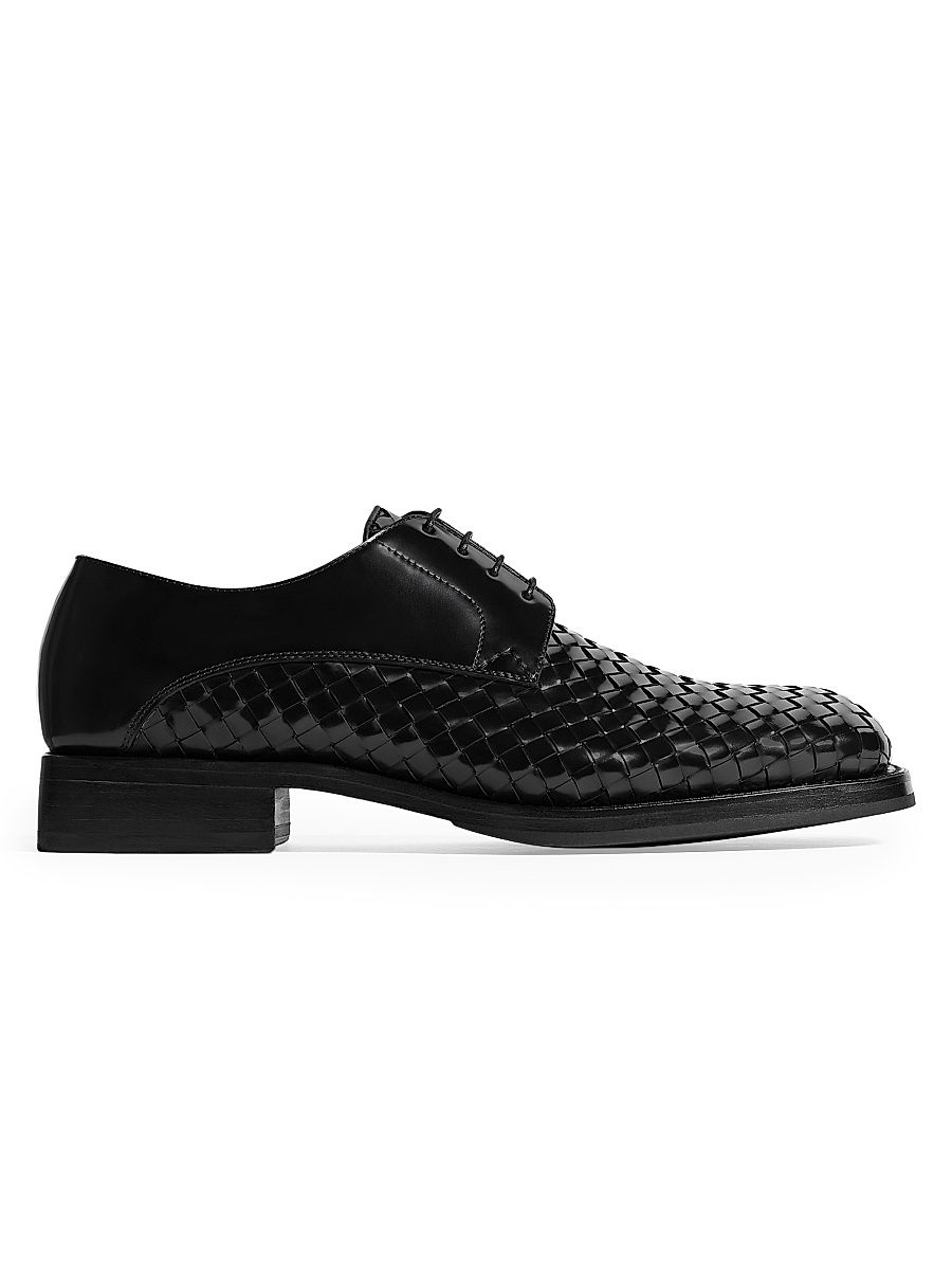 Men's Intrecciato Leather Derbys - Black - Size 8
