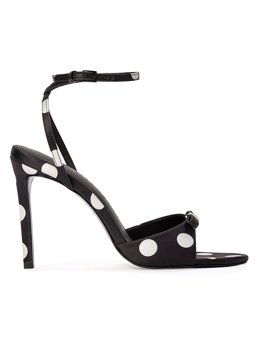 Women's Albie 100MM Polka Dot Sandals - Black Polka Dot Satin - Size 12