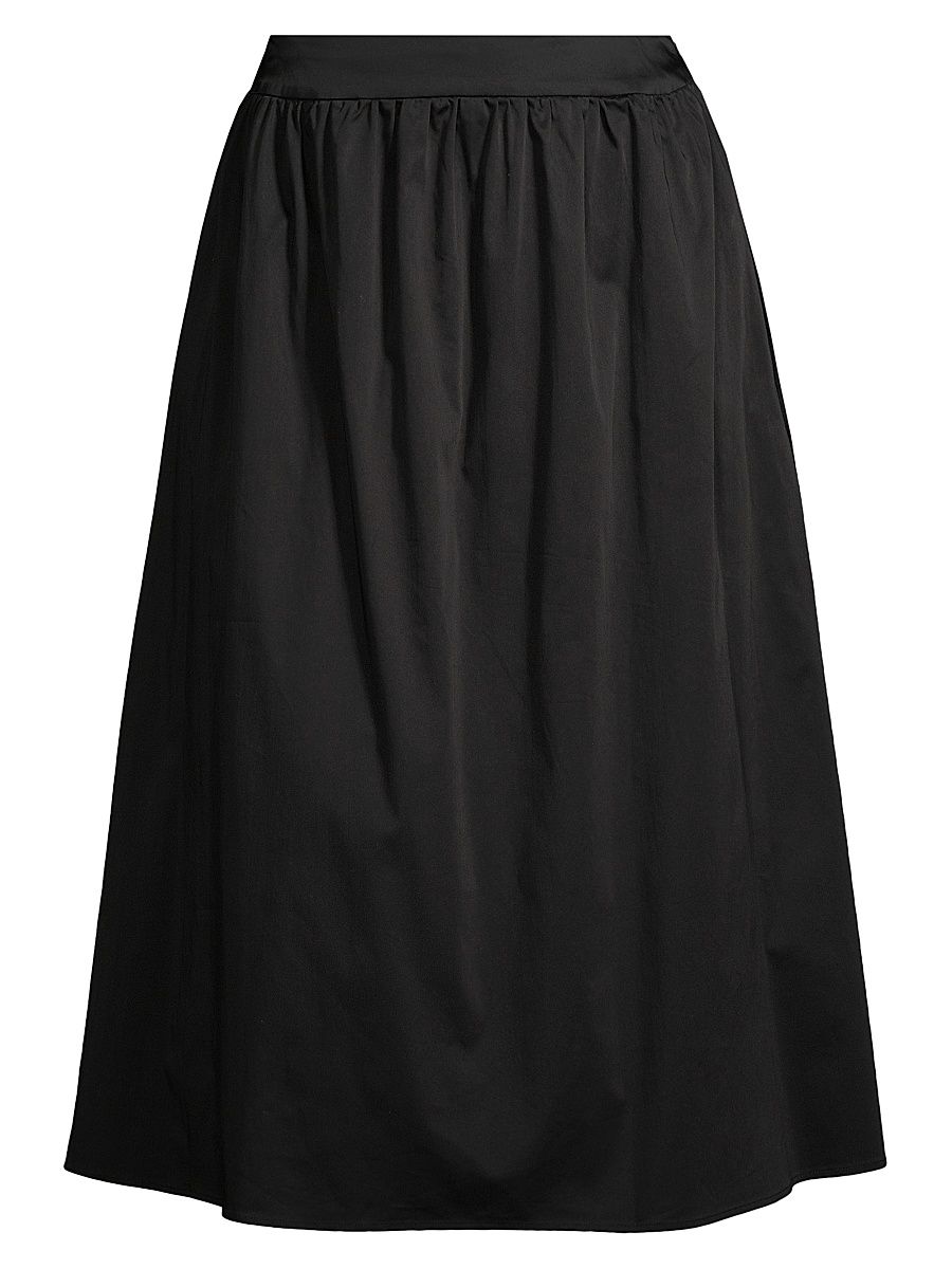 Women's Pleated Cotton-Blend Midi-Skirt - Black - Size 24