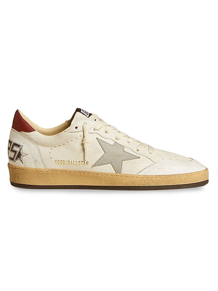 Men's Ball Star Leather Low-Top Sneakers - White Silver Blue Red - Size 14