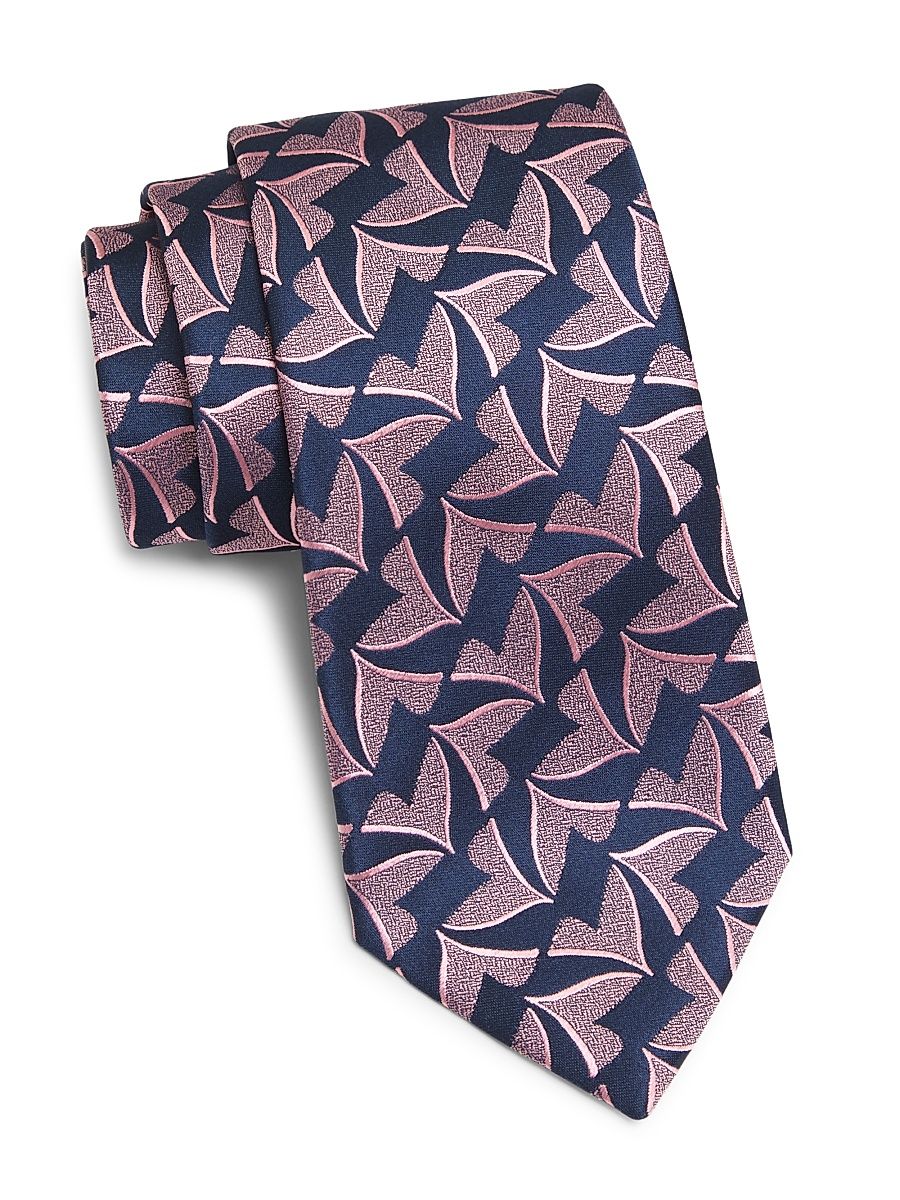 Men's Whale Tail Jacquard Silk Tie - Pink Blue