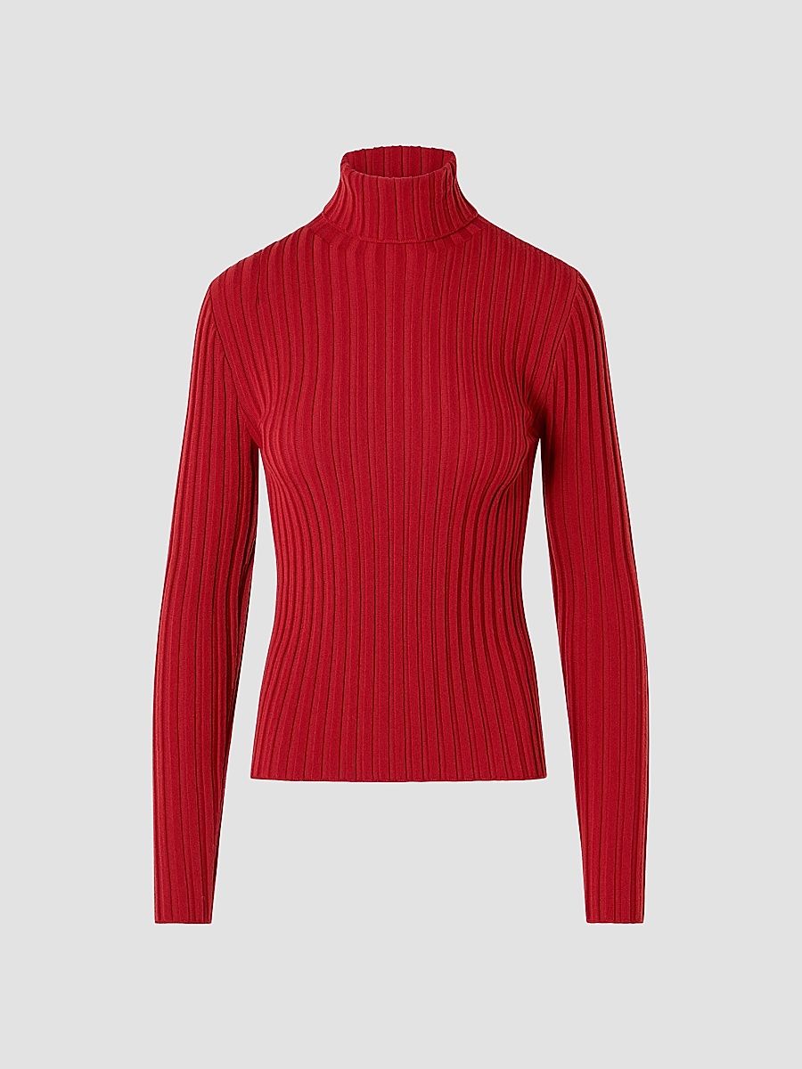 Women's Wool Knit Turtleneck Sweater - Rusty Red - Size 16