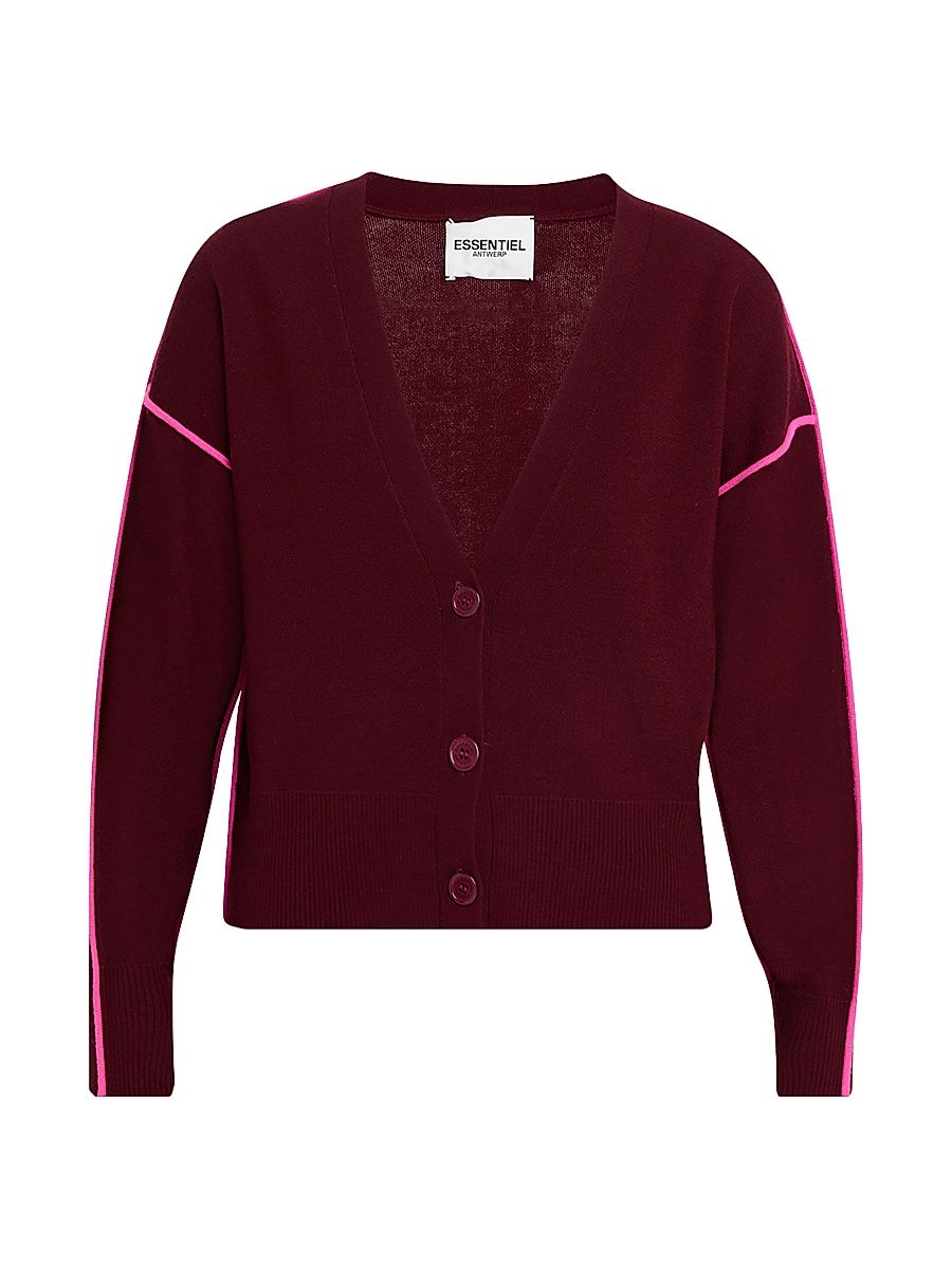 Women's Ileo Wool-Blend V-Neck Cardigan - Dark Red - Size XL