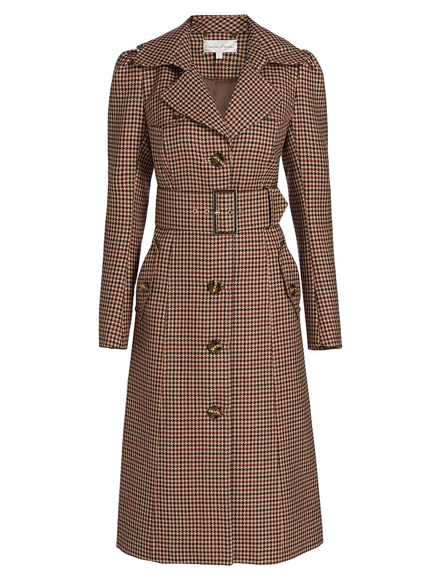 Women's Charlie Houndstooth Wool Trench Coat - Dante Plaid - Size Medium
