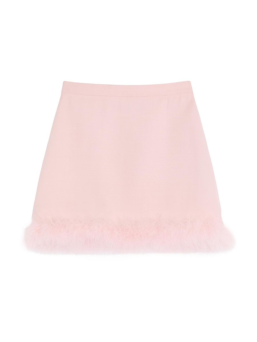 Women's Short Crepe Couture Skirt with Feathers - Rose - Size 8