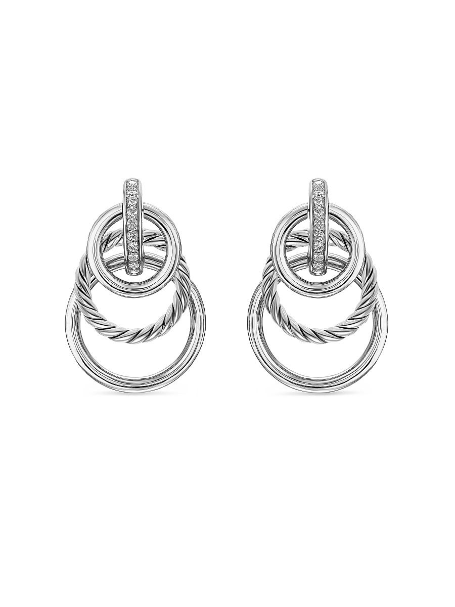 Women's DY Mercer Triple Ring Drop Earrings in Sterling Silver with Diamonds, 35.6MM - Silver