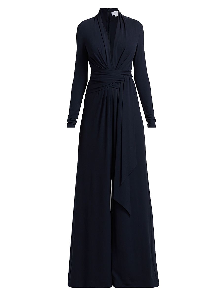 Women's Tie-Waist Palazzo Jumpsuit - Midnight - Size 8