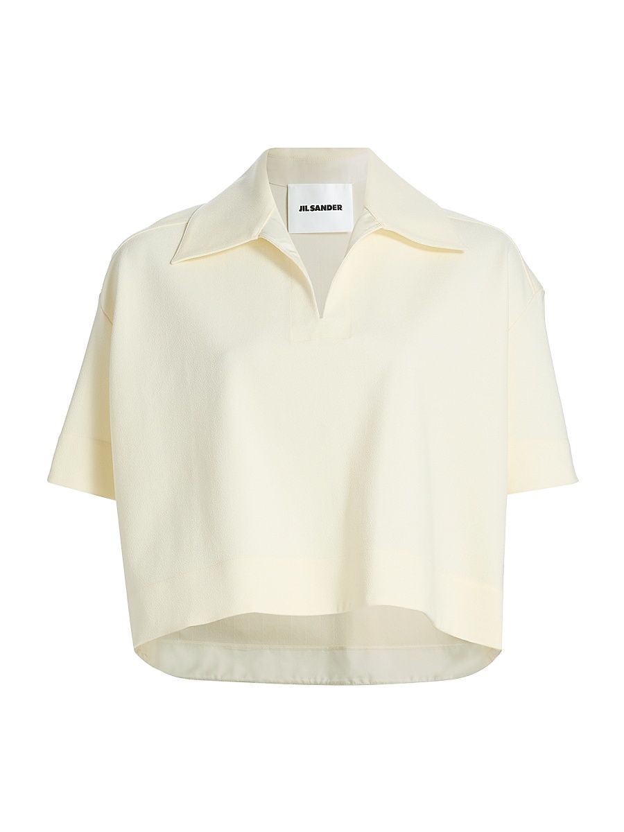 Women's Textured Crepe Short-Sleeve Polo Shirt - Chalk - Size 10