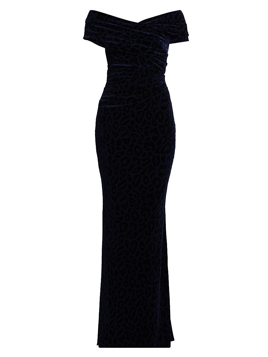 Women's Leopard Velvet Ruched Gown - Moonlight - Size 4