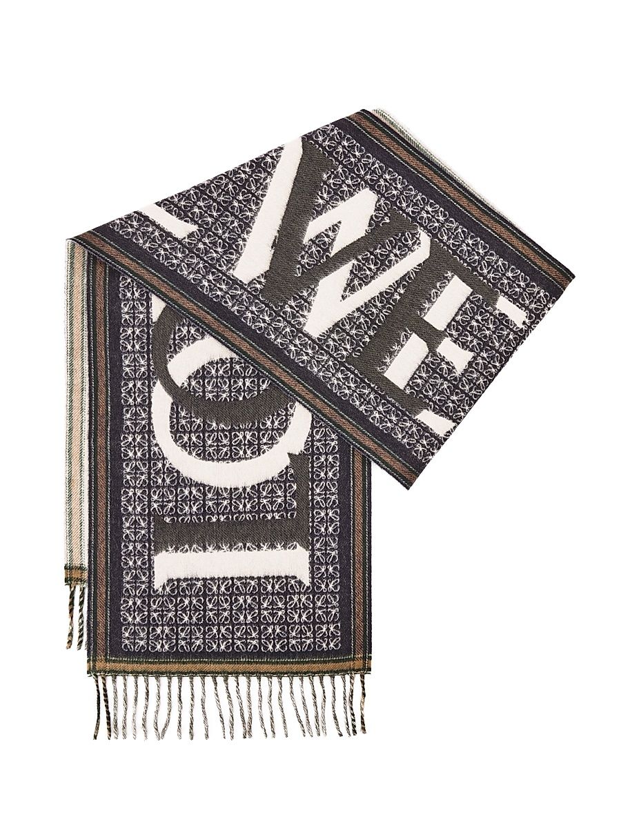 Men's Loewe Love Wool-Cashmere Scarf - Navy Blue