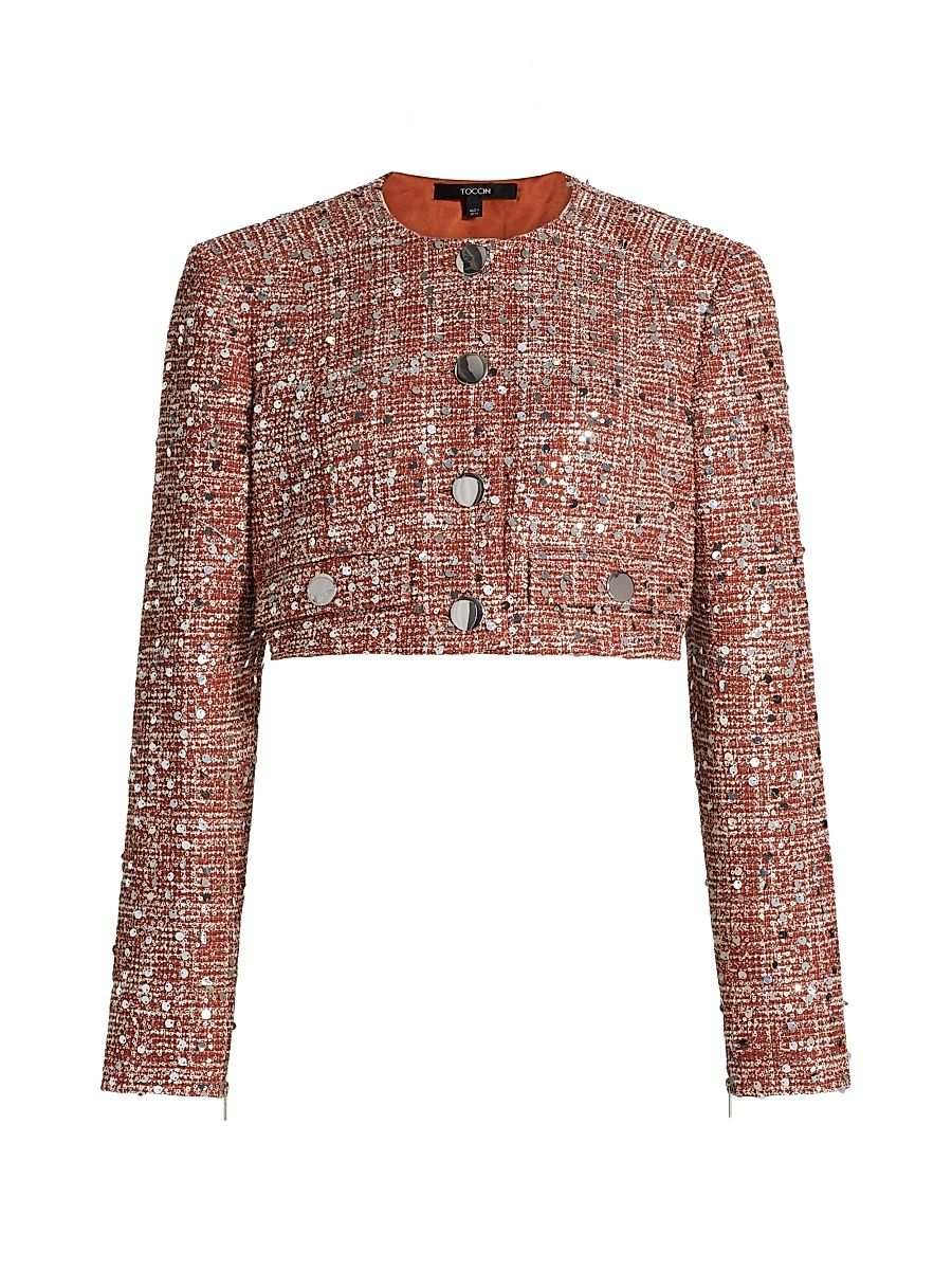 Women's Lainey Tweed Crop Jacket - Terracotta - Size 10