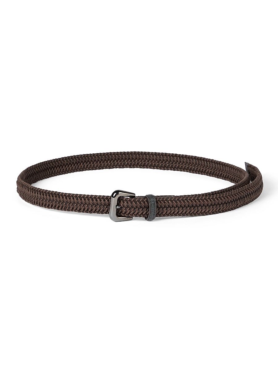 Women's Stretch Cotton Braided Belt with Shiny Loop - Rust Brown - Size Small