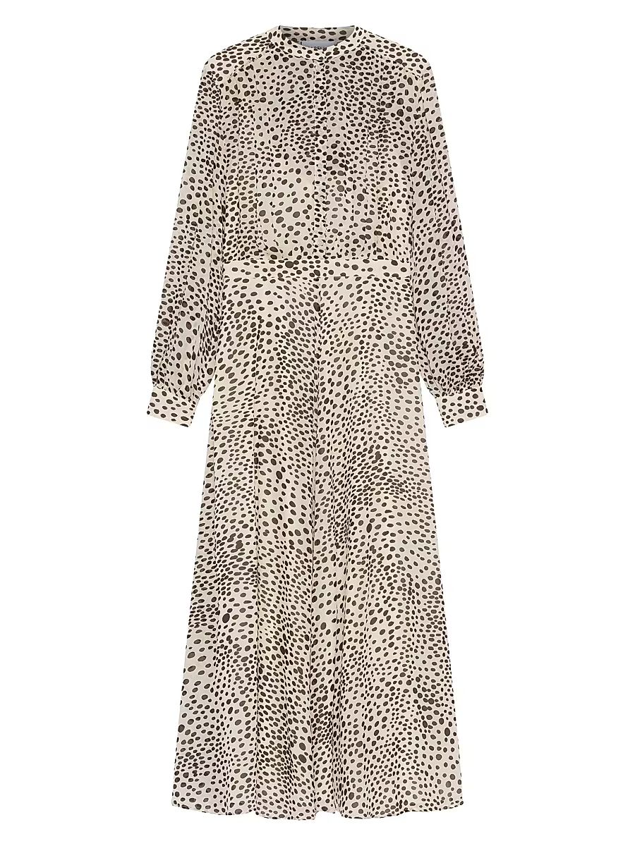 Women's Long Printed Georgette Shirt Dress - Cream - Size 12