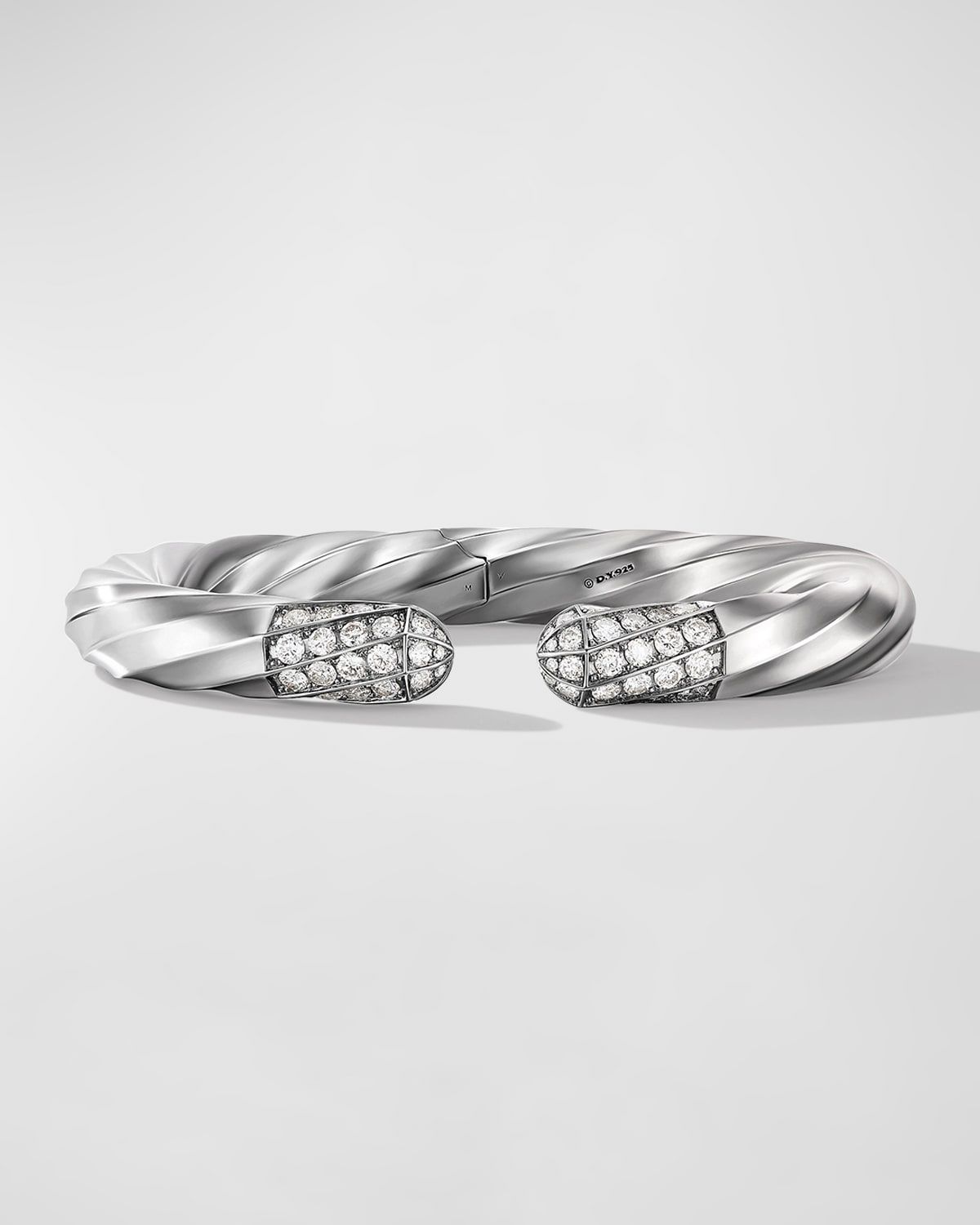 Cable Edge Bracelet in Recycled Sterling Silver with Pave Diamonds, 9mm, Size M-L
