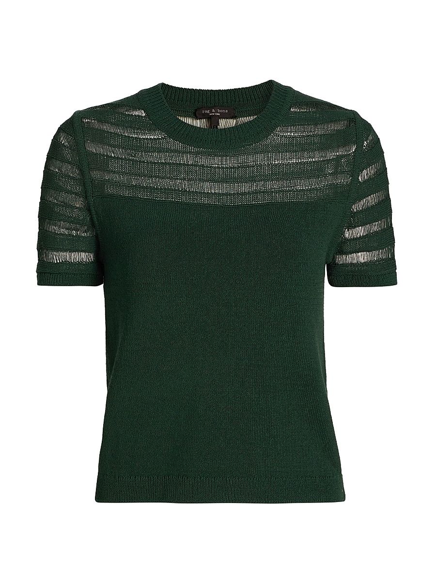 Women's Britt Pointelle Short-Sleeve Knit Top - Forest - Size Large