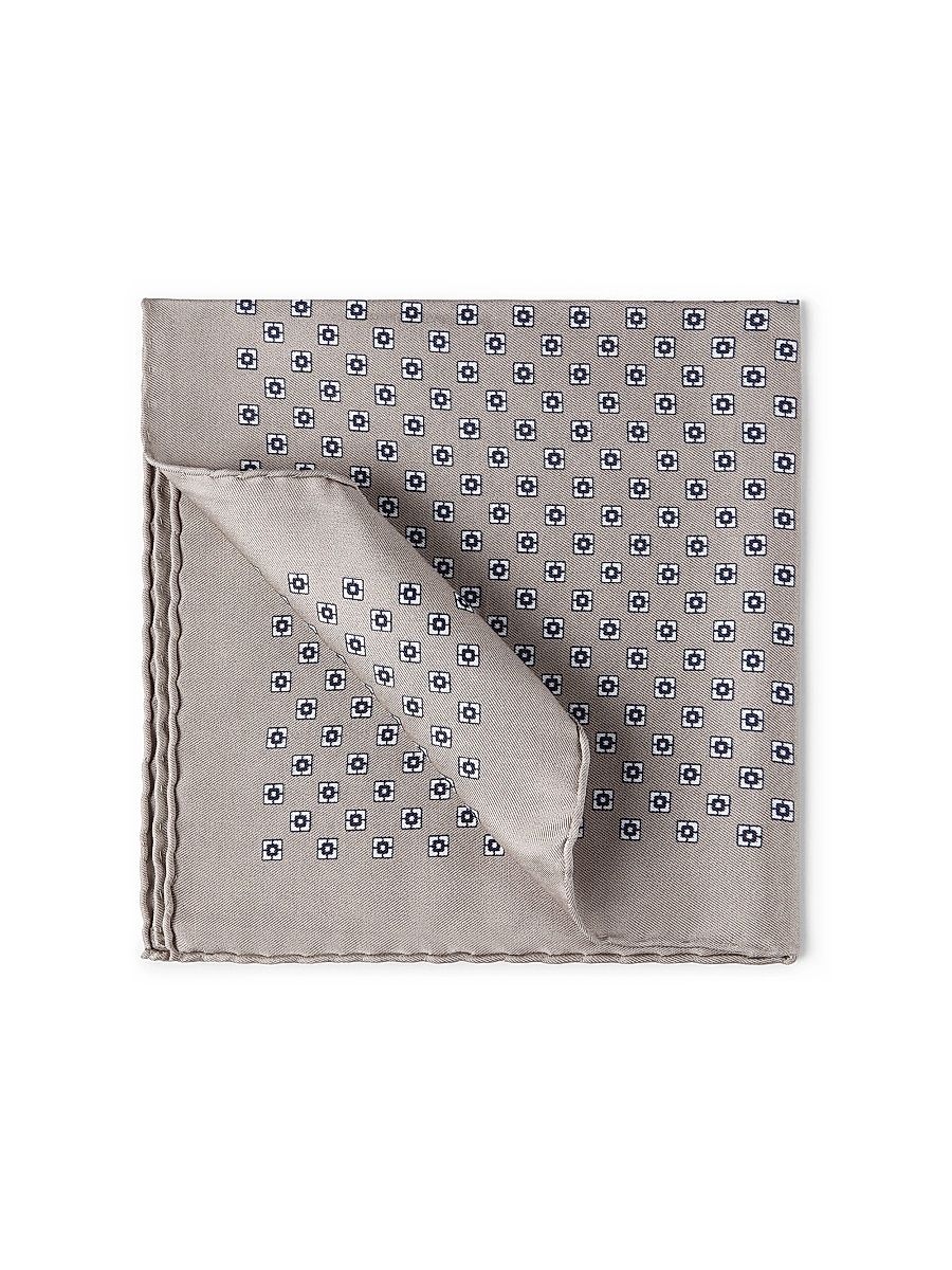 Men's Silk Pocket Square with Square Pattern - Light Brown
