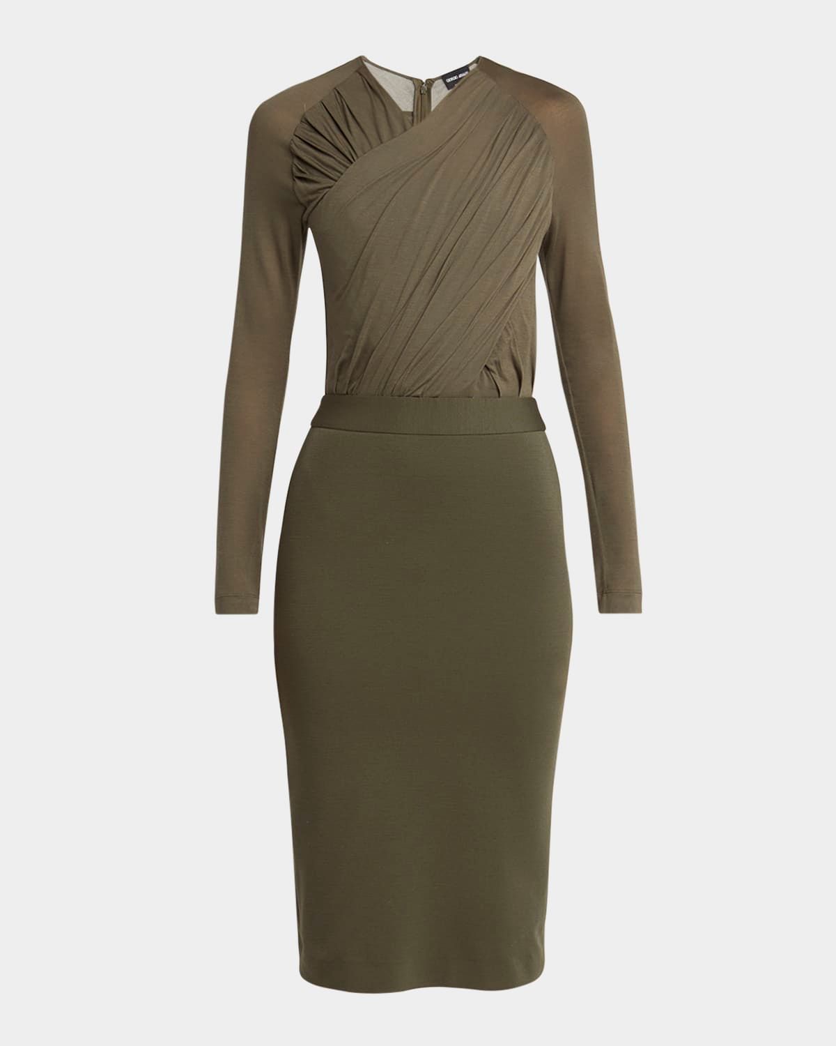 Ruched Jersey Long-Sleeve Midi Dress