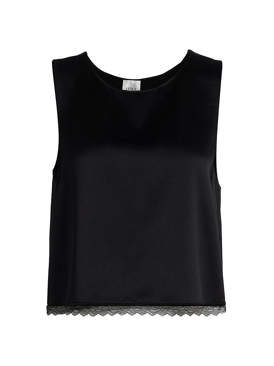 Women's Barb Lace Trim Crop Tank - Black - Size XL