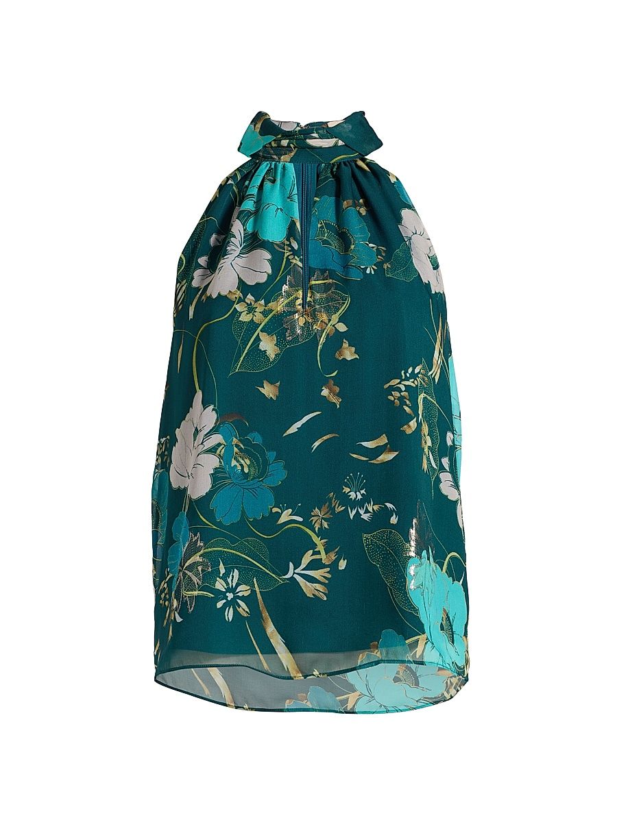 Women's Yvette Floral Halter Top - Blooming Floral Peacock Blue - Size Large
