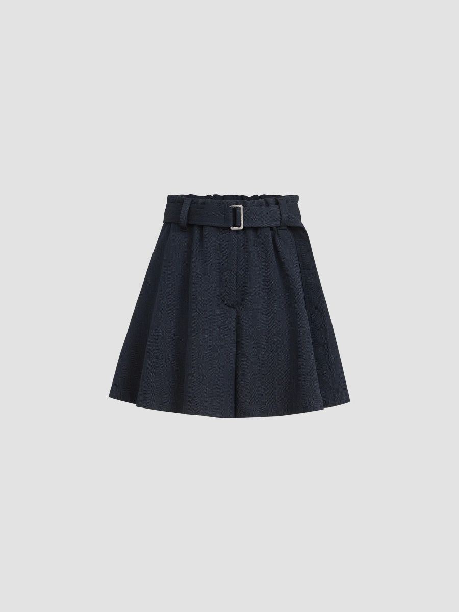 Brunello Cucinelli Women's Virgin Wool Crepe Chevron Skirt-Pants with Monili - Navy Blue - Size 00
