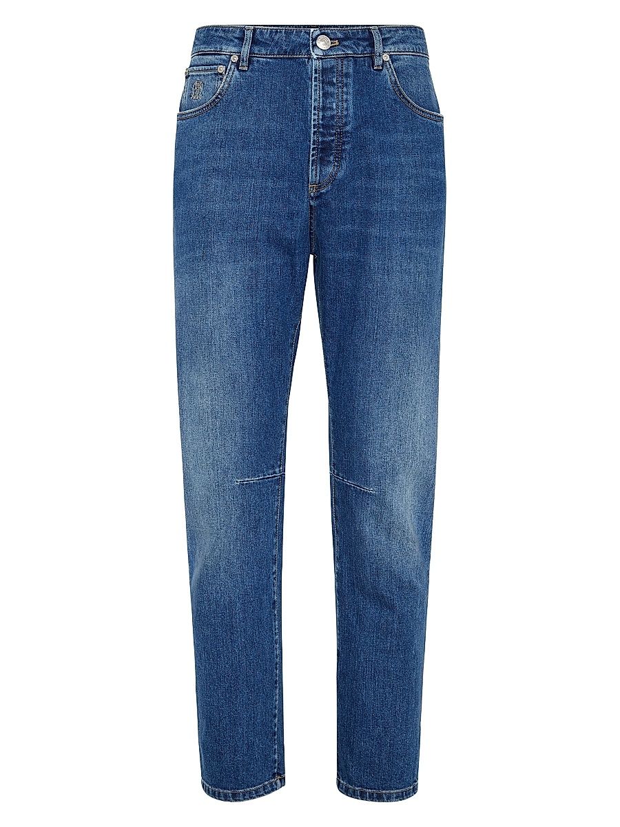 Men's Comfort Cotton Denim Leisure Fit Five Pocket Jeans - Medium Denim - Size 40