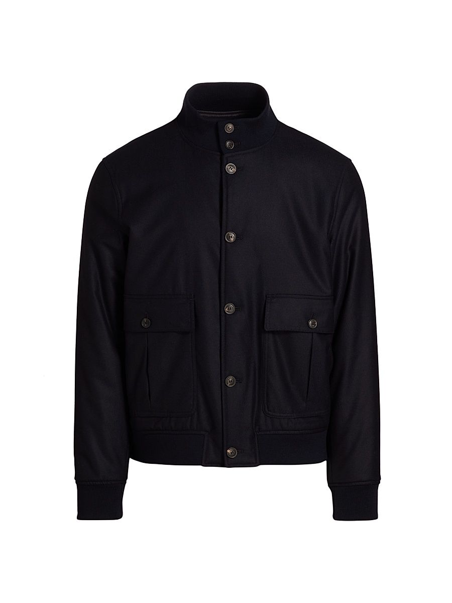 Men's Wool Bomber Jacket - Dark Navy - Size 46