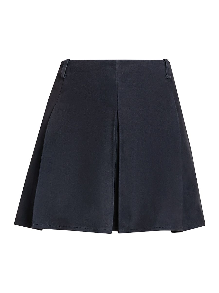 Women's Pleated Suede Miniskirt - Navy - Size 12