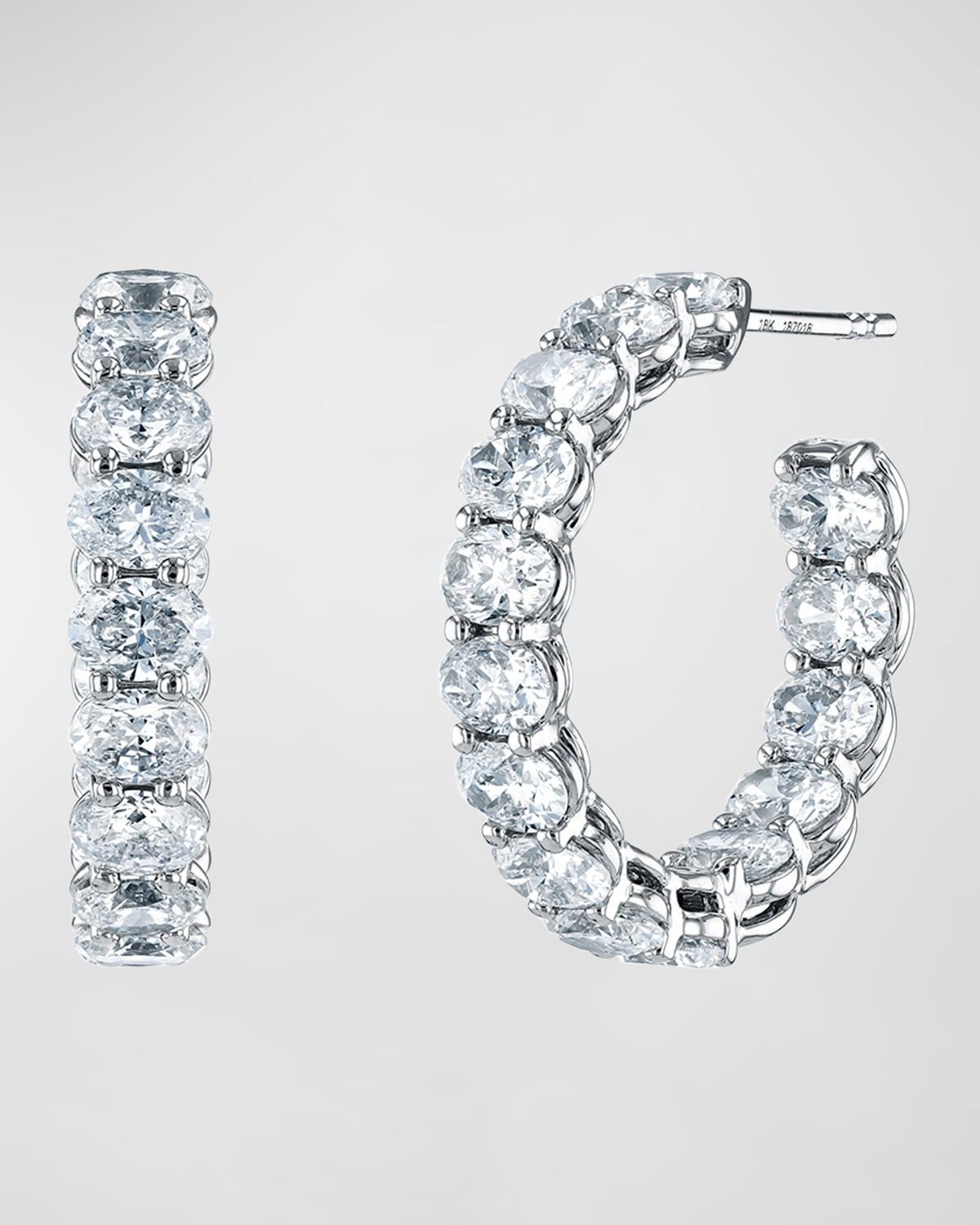 18K Gold East-West Oval-Cut Diamond Hoop Earrings, 4.4tcw/0.75"L