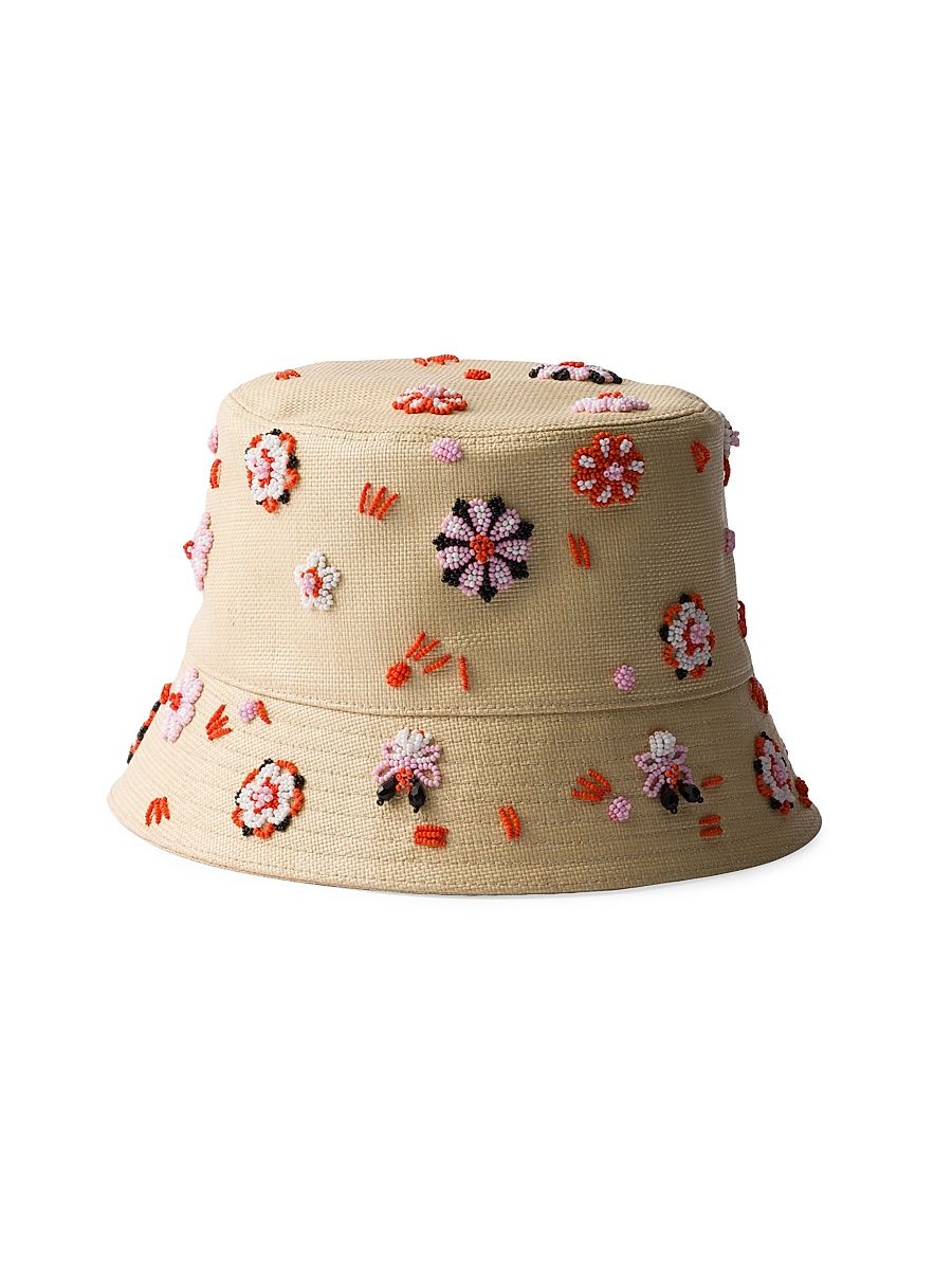 Women's Embroidered Canvas Bucket Hat - Beige Khaki - Size Large