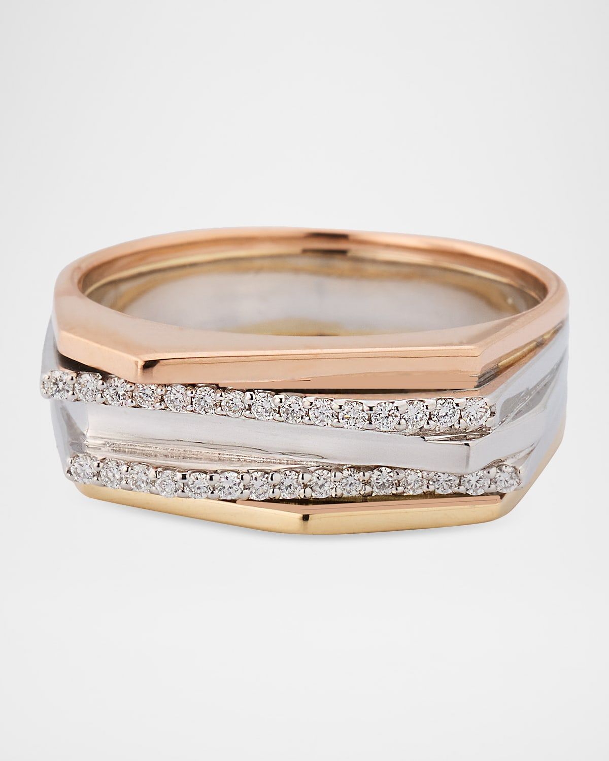 Tri Gold Geometric Diamond Ring