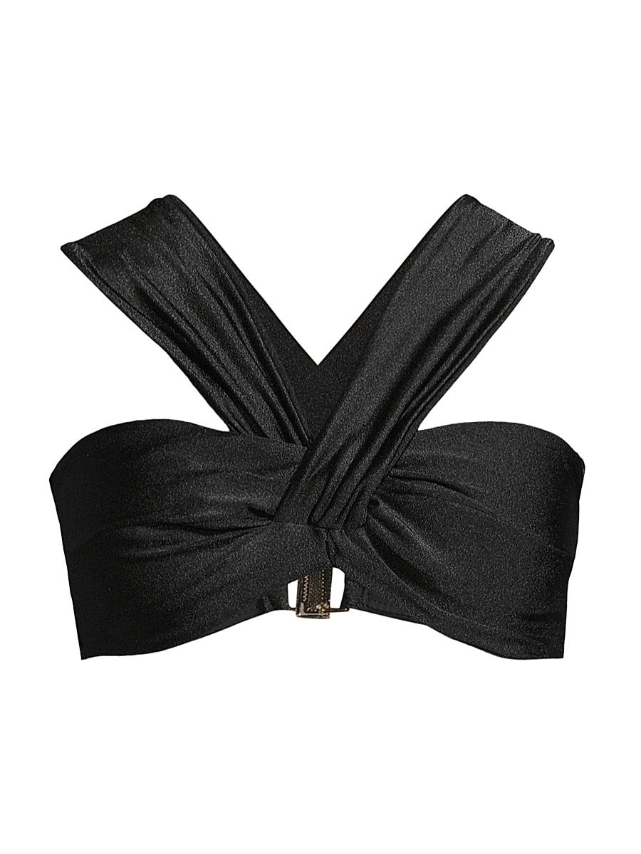 Women's Halter Satin Bikini Top - Black - Size XS