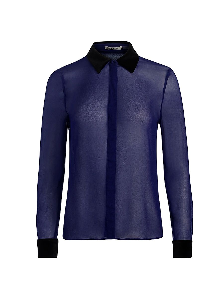 Women's Willa Combo Placket Top - Midnight Blue Black - Size XL