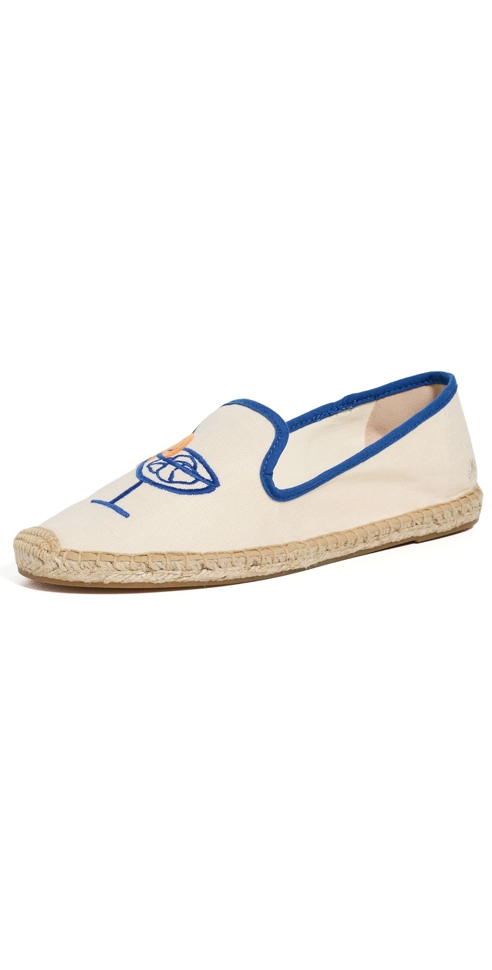 Soludos The Embroidered Smoking Espadrilles Ivory/Blue 6-6.5
