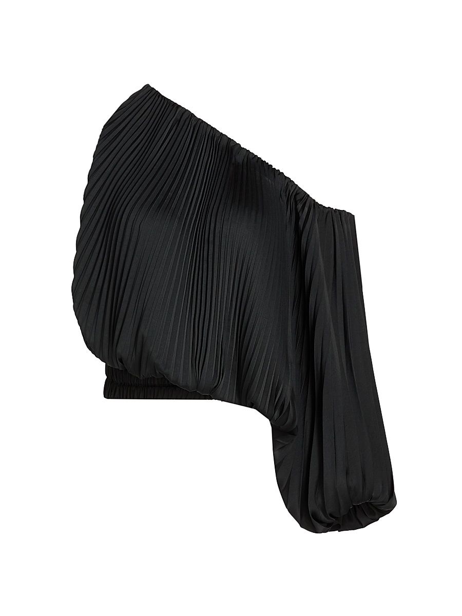 Women's Mara Pleated One-Shoulder Top - Black - Size XL