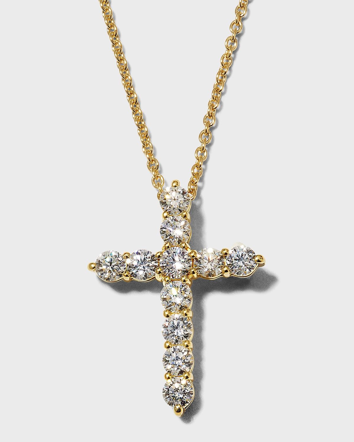 18K Gold Diamond Cross Pendant Necklace, 25x20mm