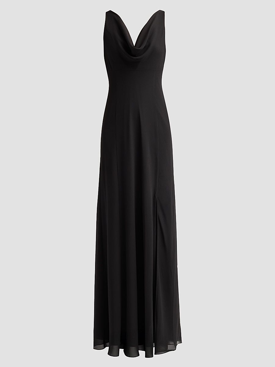 Women's Plunging Crepe Chiffon Bias Gown - Black - Size 14