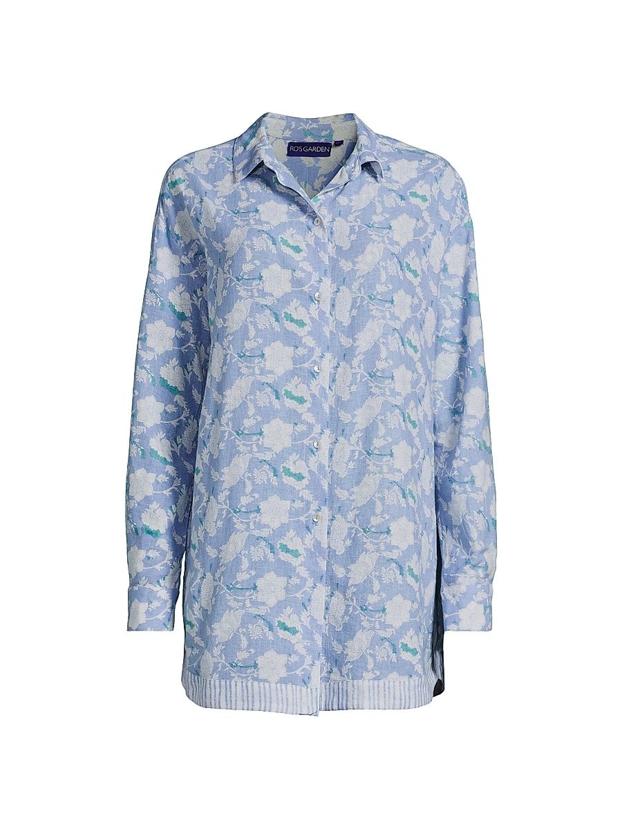 Women's Brisa Boyfriend Floral Cotton Top - Blue Condolina - Size XL