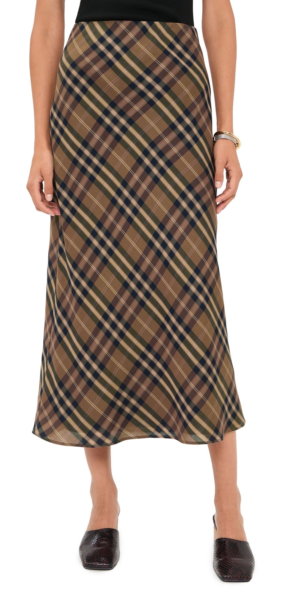 Joe's Jeans The Ines Midi Skirt Camel Plaid L