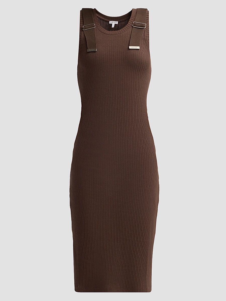 Women's Cotton Ribbed Dress - Brown - Size Large