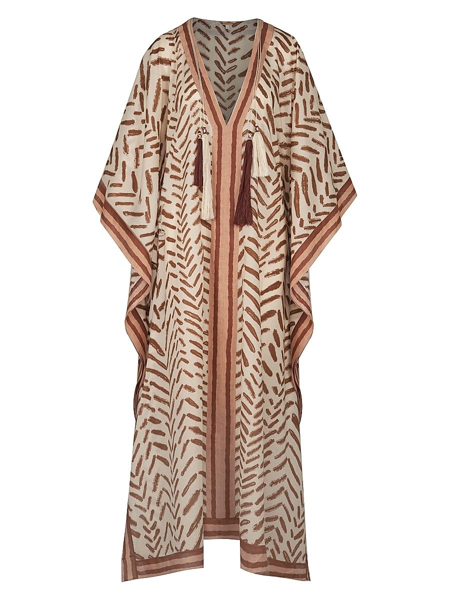 Women's Playa Grande The Secret Of The Sun Cotton Tunic Dress - Ecru Dark Coffee - Size Medium