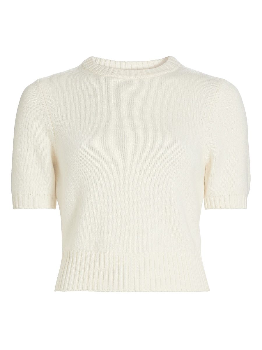 Women's Elsie Wool-Cashmere Short-Sleeve Sweater - Ivory - Size XL