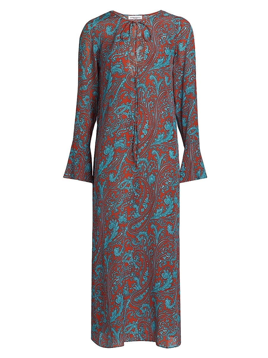Women's Autumn Paisley Silk Maxi Dress - Blue Bandana - Size Medium