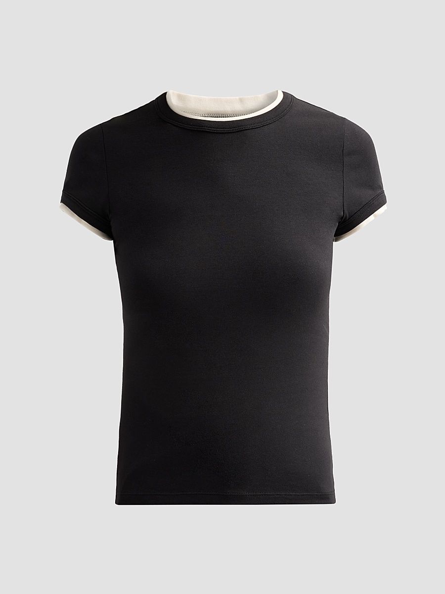 Women's Devin Stretch-Cotton T-Shirt - Black Ecru - Size XS