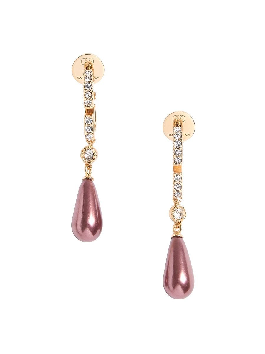 Women's VLogo Signature Metal Earrings with Swarovski Crystals and Glass Drops - Gold Multi