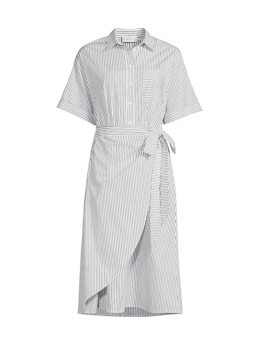 Women's Naya Wrapped Shirt Dress - Navy Pinstripes - Size Large