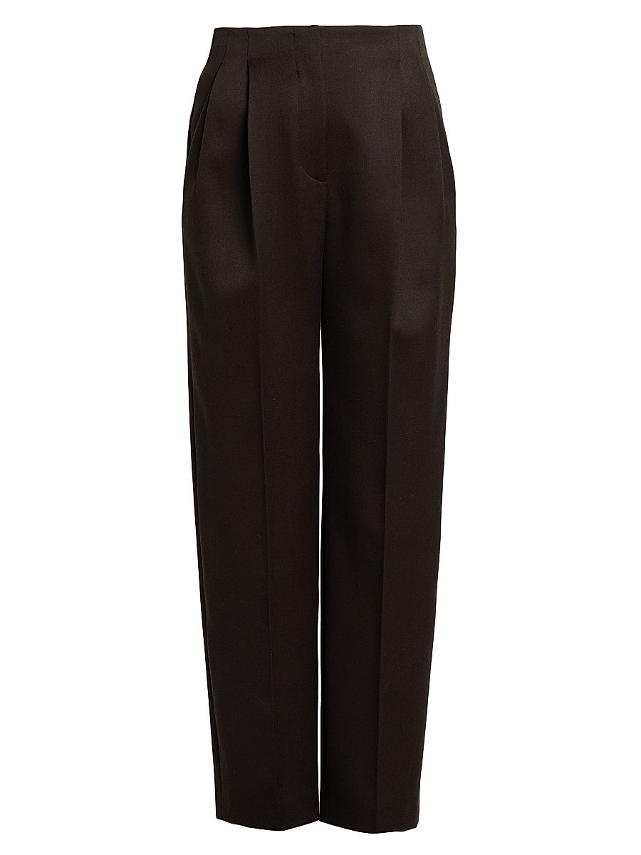 Women's Wool Pleated Trousers - Dark Brown - Size 12