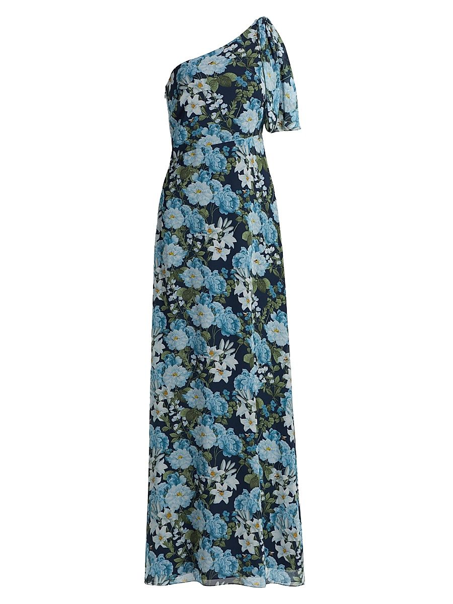 Women's Chelsea Floral One-Shoulder Gown - Pacific Blue Petals - Size 6